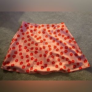 Pink Mini Skirt with Red Flowers